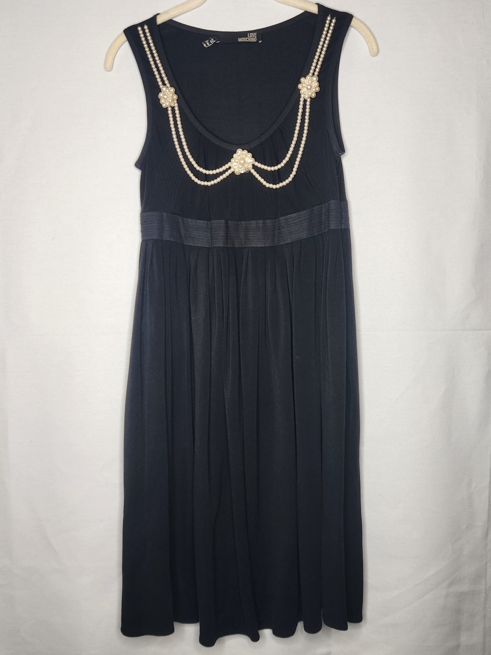 Love Moschino Black Sleeveless Pearl-Accent Midi Dress